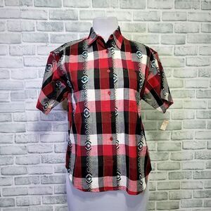 Vintage 80s Pure Love Takeaway Womens M Plaid Southwestern Embroidery S/S Button